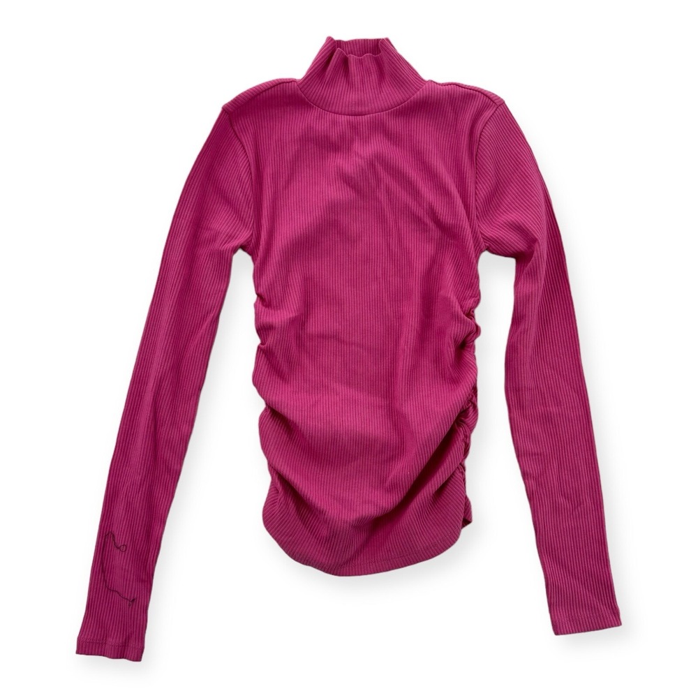 J Crew Turtleneck Top Womens XXS Pink Ribbed Stretchy Ruched Long Sleeve NWT